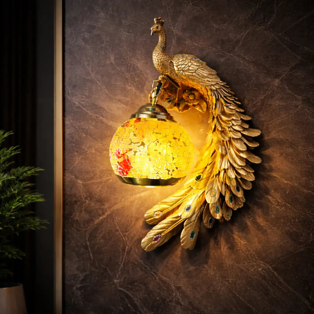 Modern Gold Mosaic Decorative Peacock Wall Light