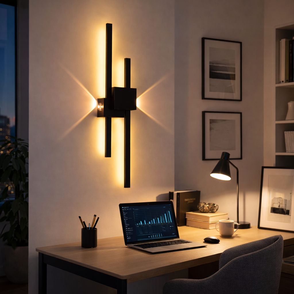 Modern Sleek Parallel Black Metal LED Wall Light
