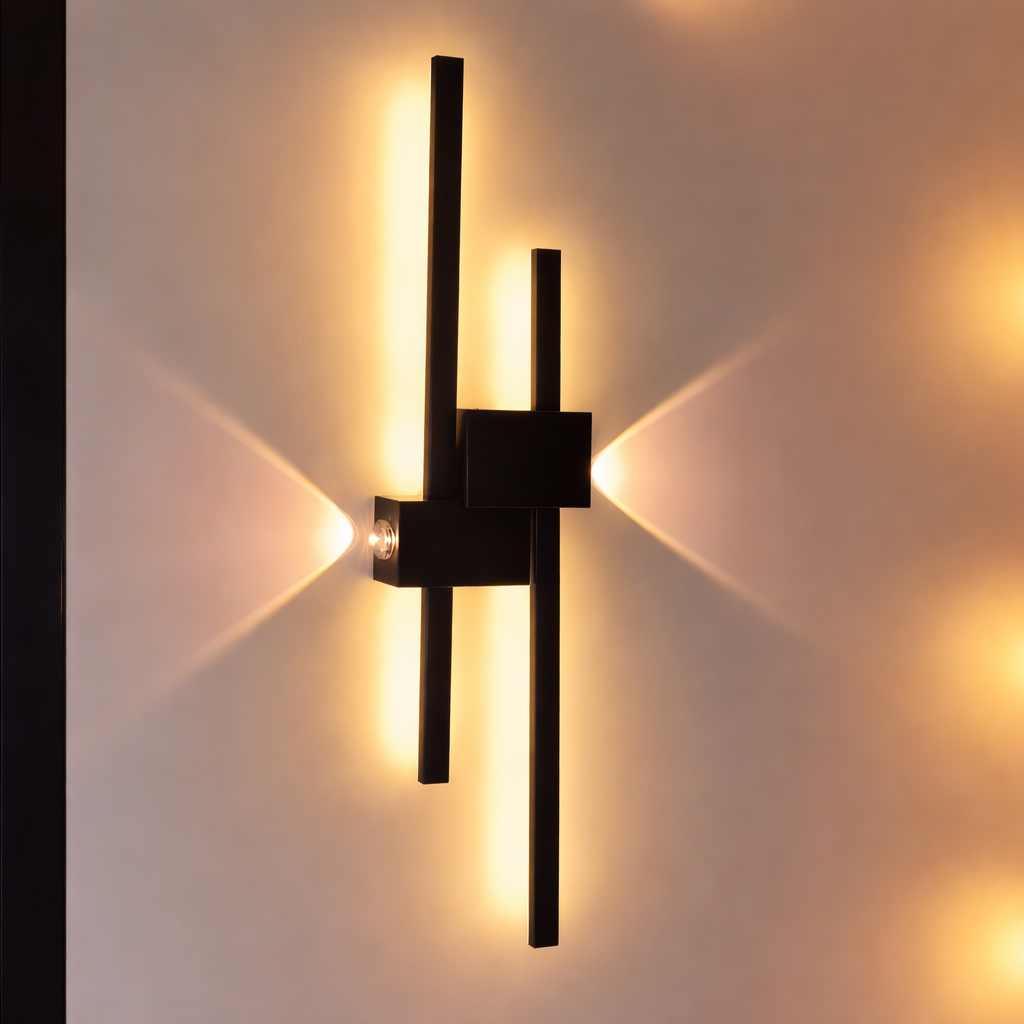 Modern Sleek Parallel Black Metal LED Wall Light