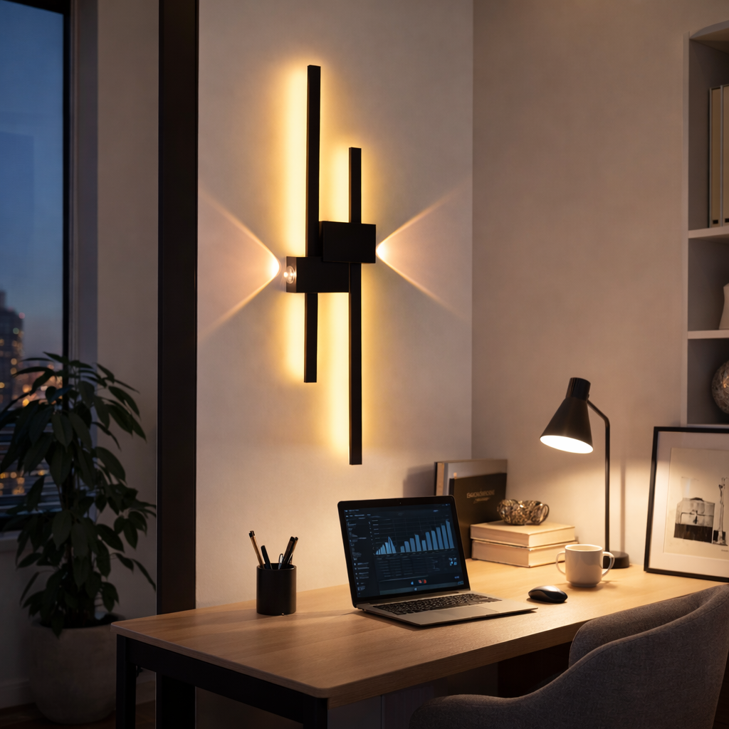 Modern Sleek Parallel Black Metal LED Wall Light