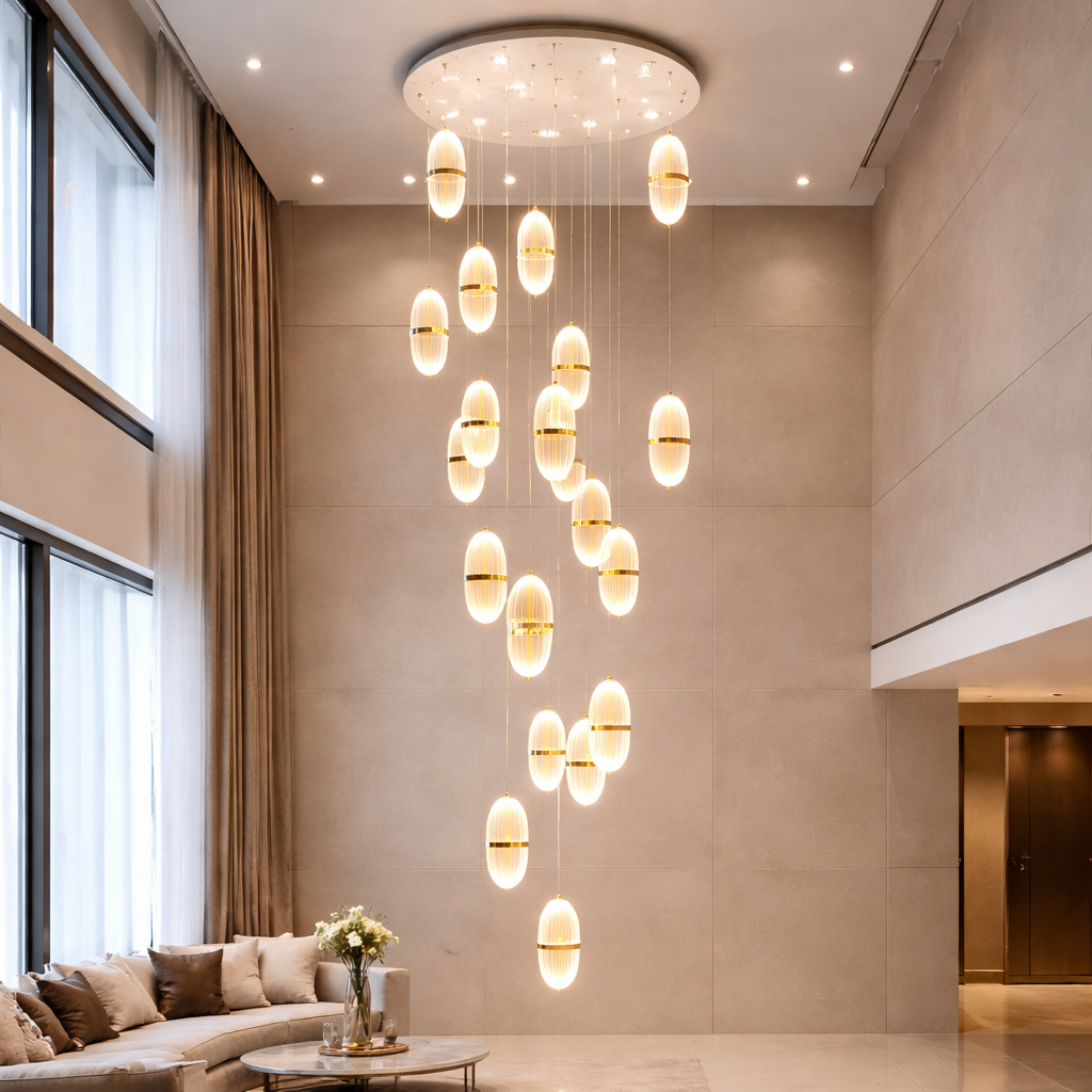 Modern 21 Light Oval Double Height LED Chandelier