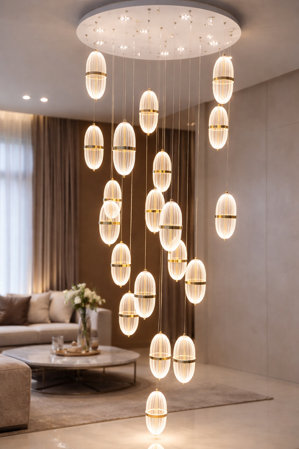 Modern 21 Light Oval Double Height LED Chandelier