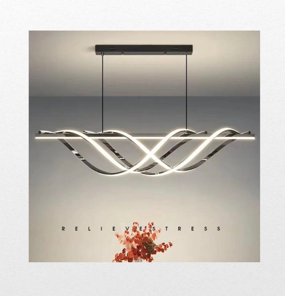 Modern pendant light fixture with a minimalistic design on a neutral background