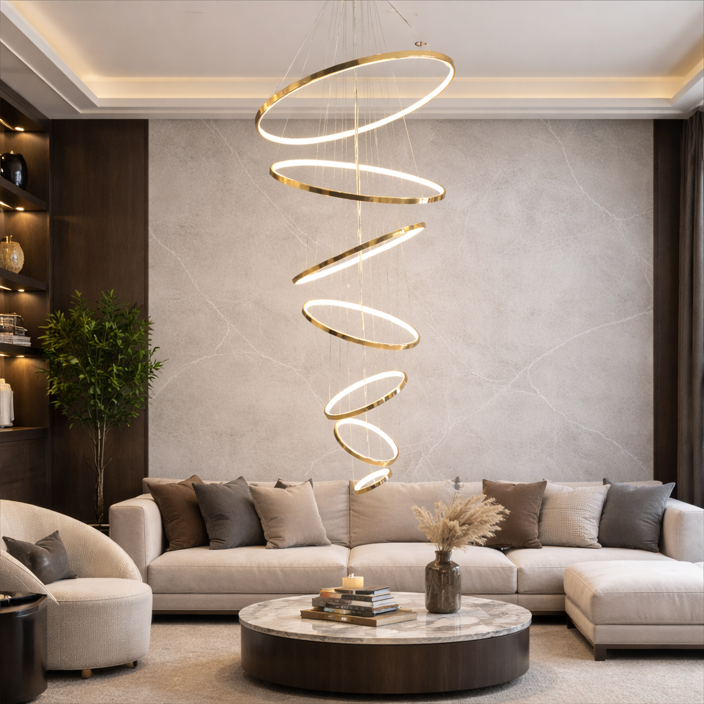 Modern Duplex 7 & 11 Rings LED Hanging Chandelier