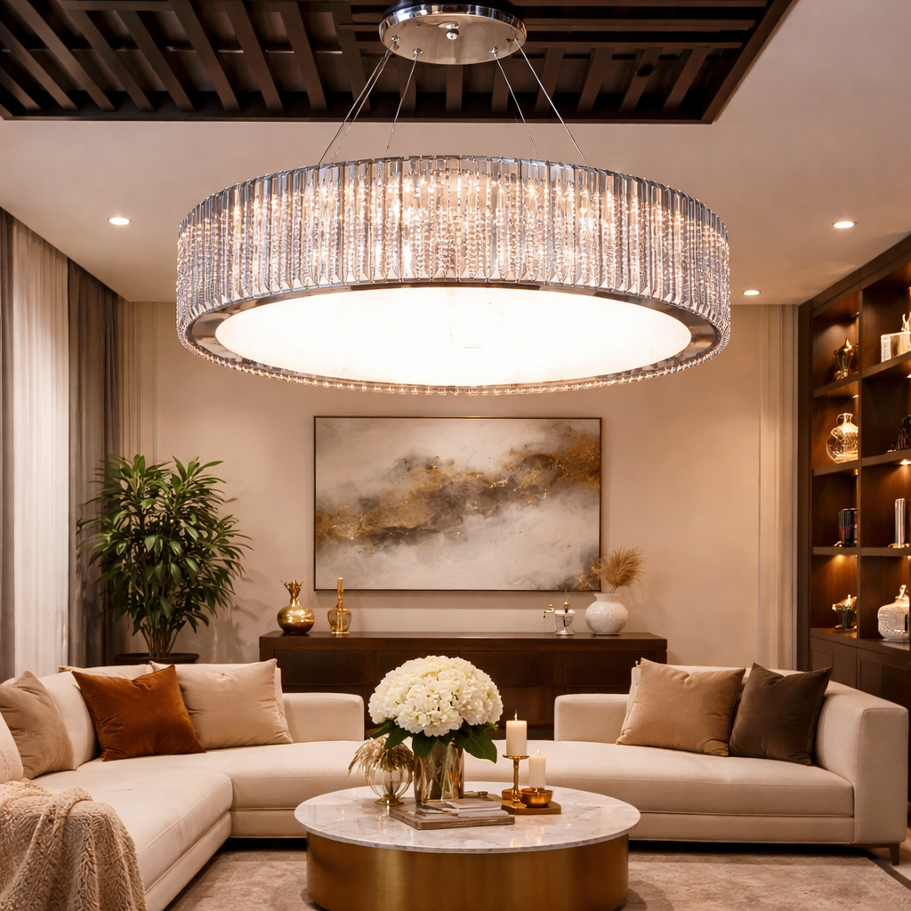 Modern Gold Crystal Round LED Pendant Chandelier Light
