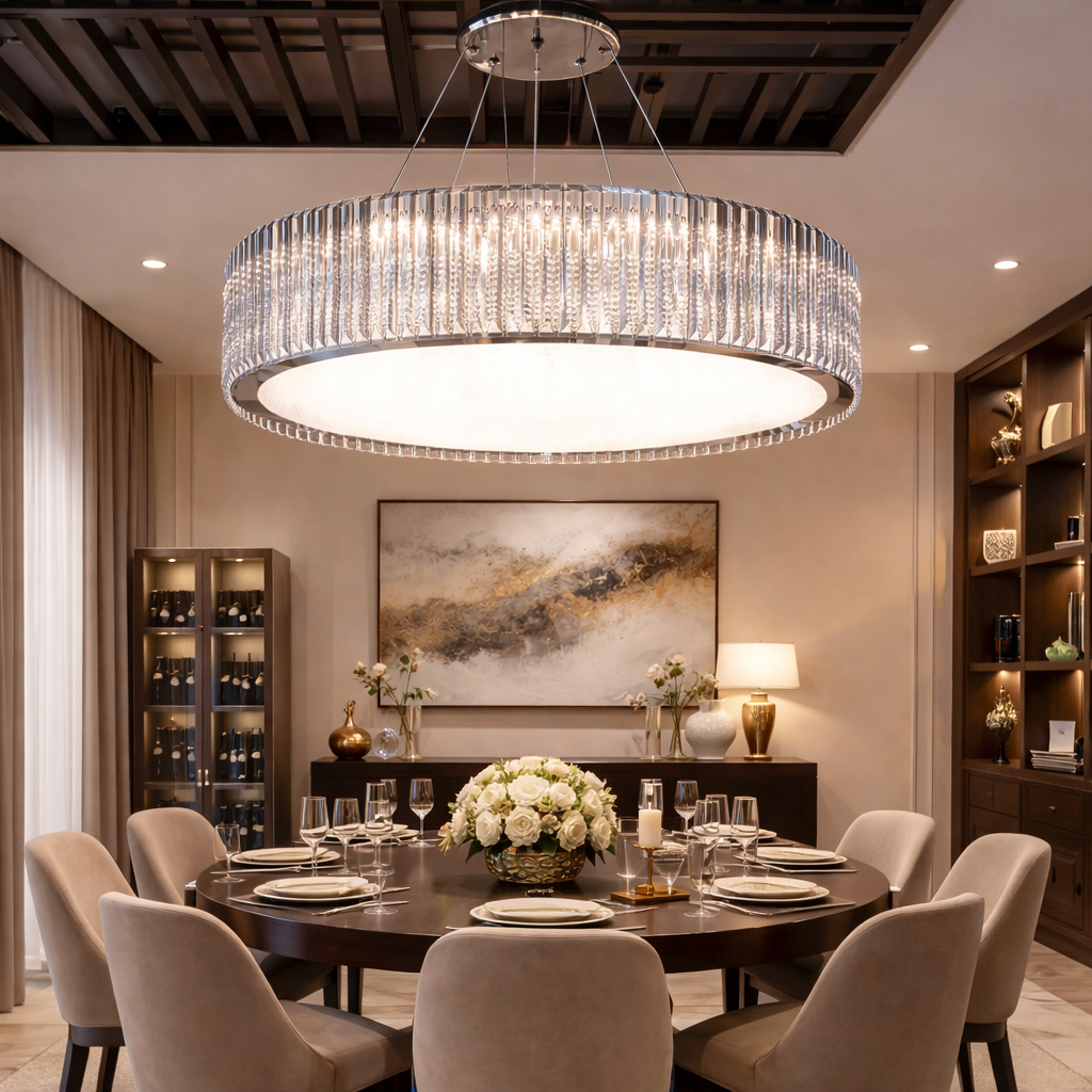 Modern Gold Crystal Round LED Pendant Chandelier Light
