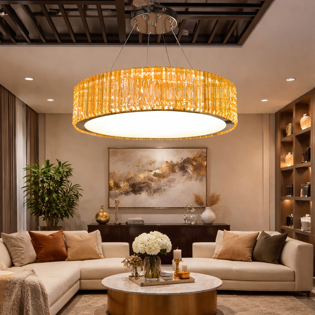 Modern Gold Crystal Round LED Pendant Chandelier Light