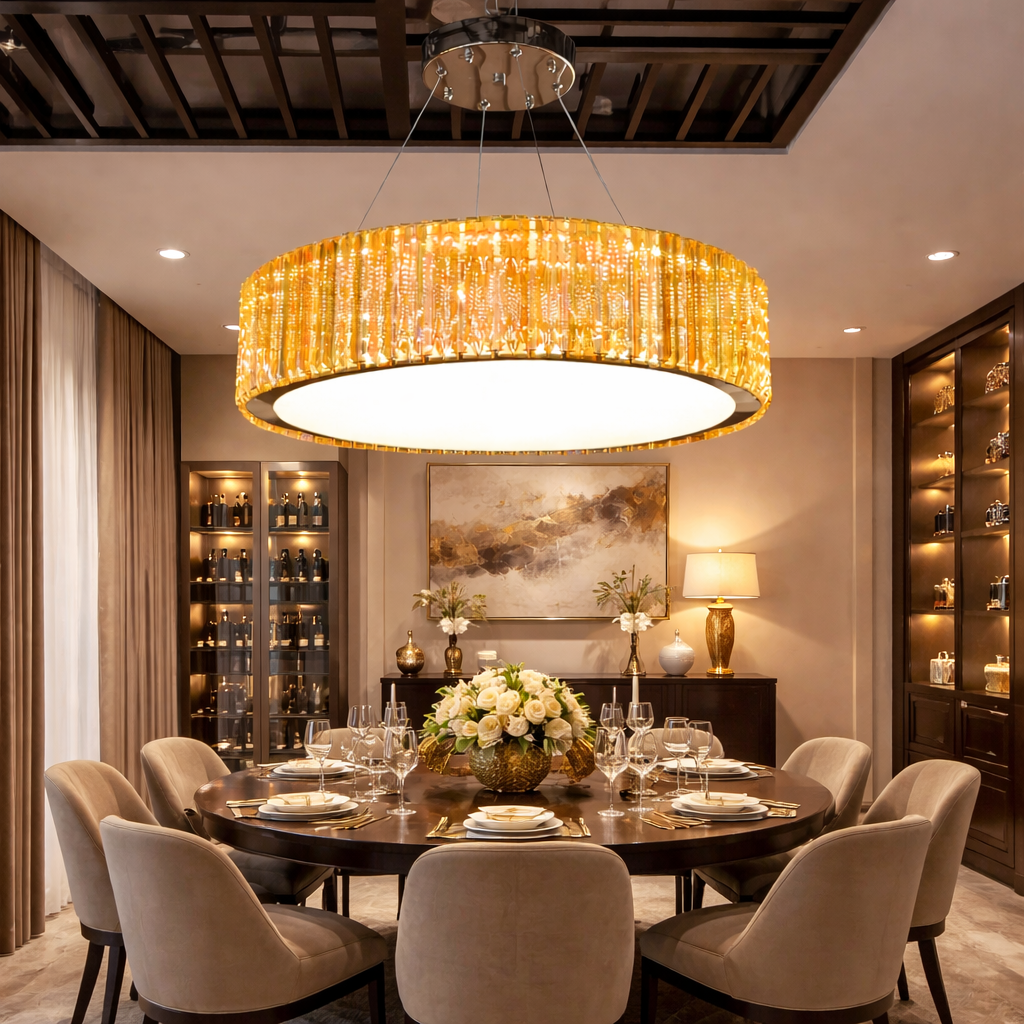 Modern Gold Crystal Round LED Pendant Chandelier Light