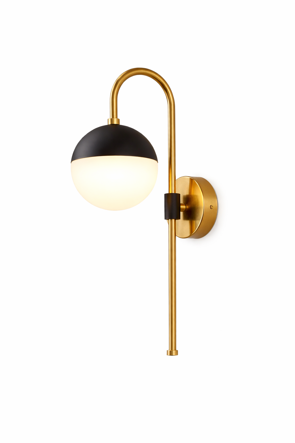Wall-mounted lamp with black and gold design on a white background