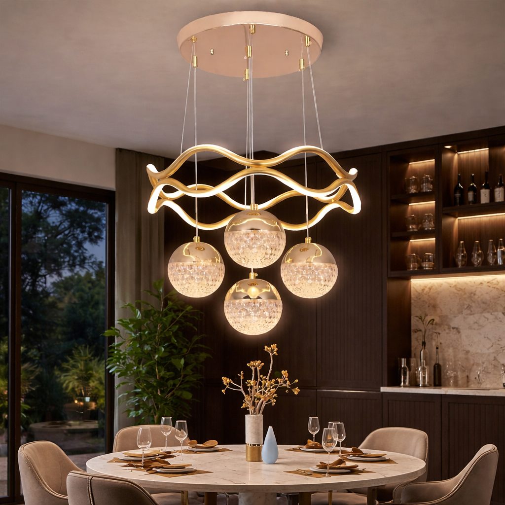 Modern Round Chandelier With Hanging Ball Lights