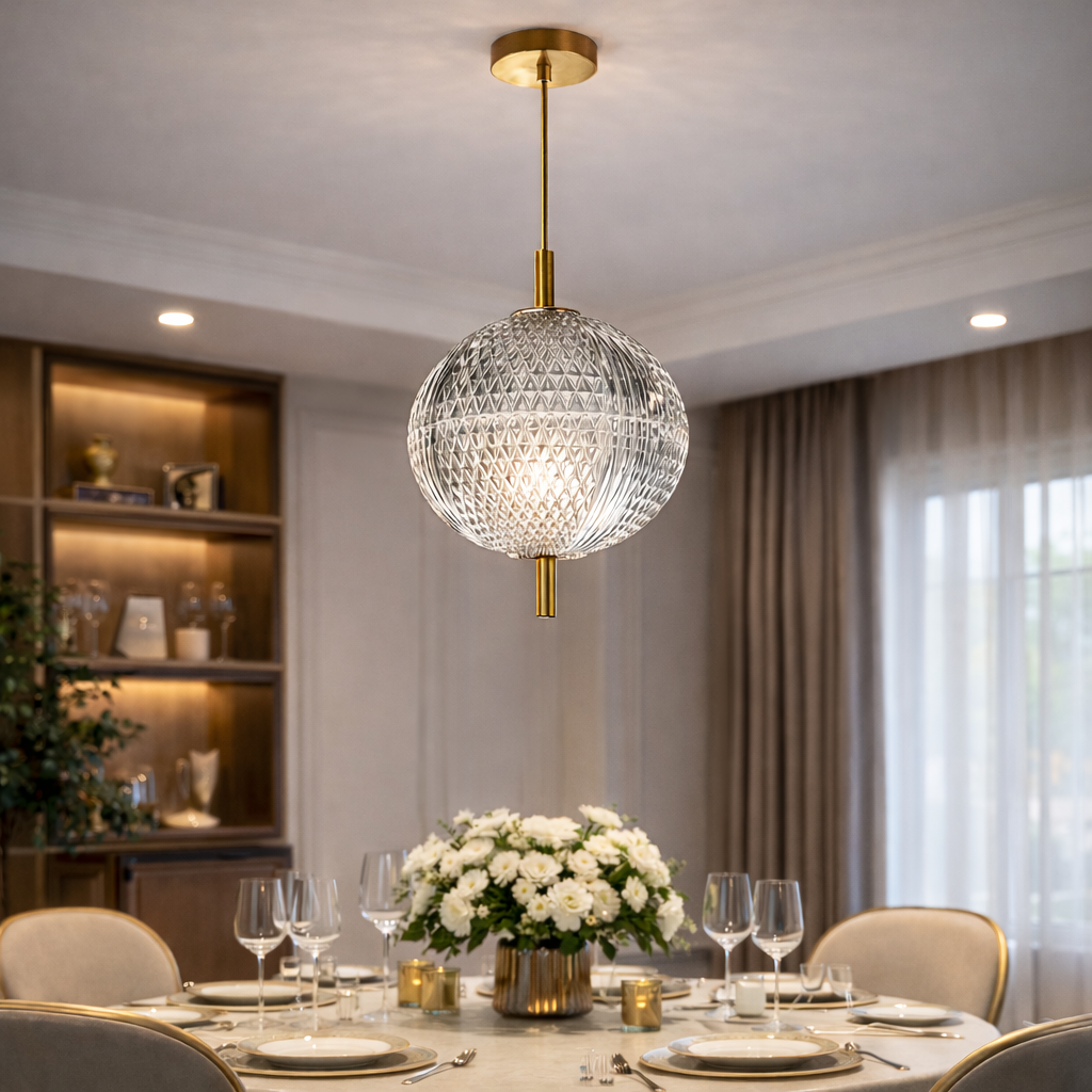 Modern Round Crystal Glass LED Hanging Light – Sphere Design