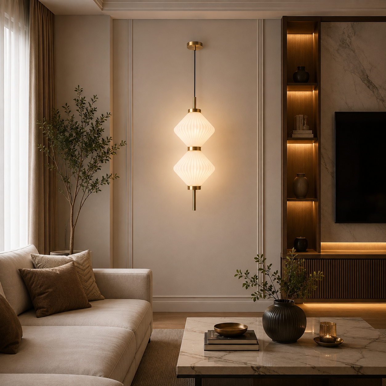 Modernistic Double Diamond Hanging Light