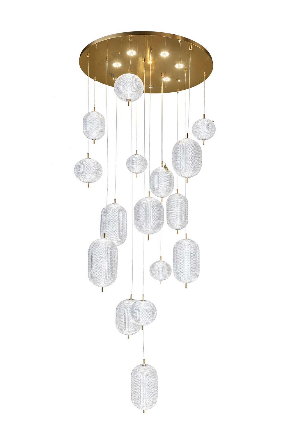 Modernistic Double Height Metal & Acrylic Chandelier (16–48 Lights)