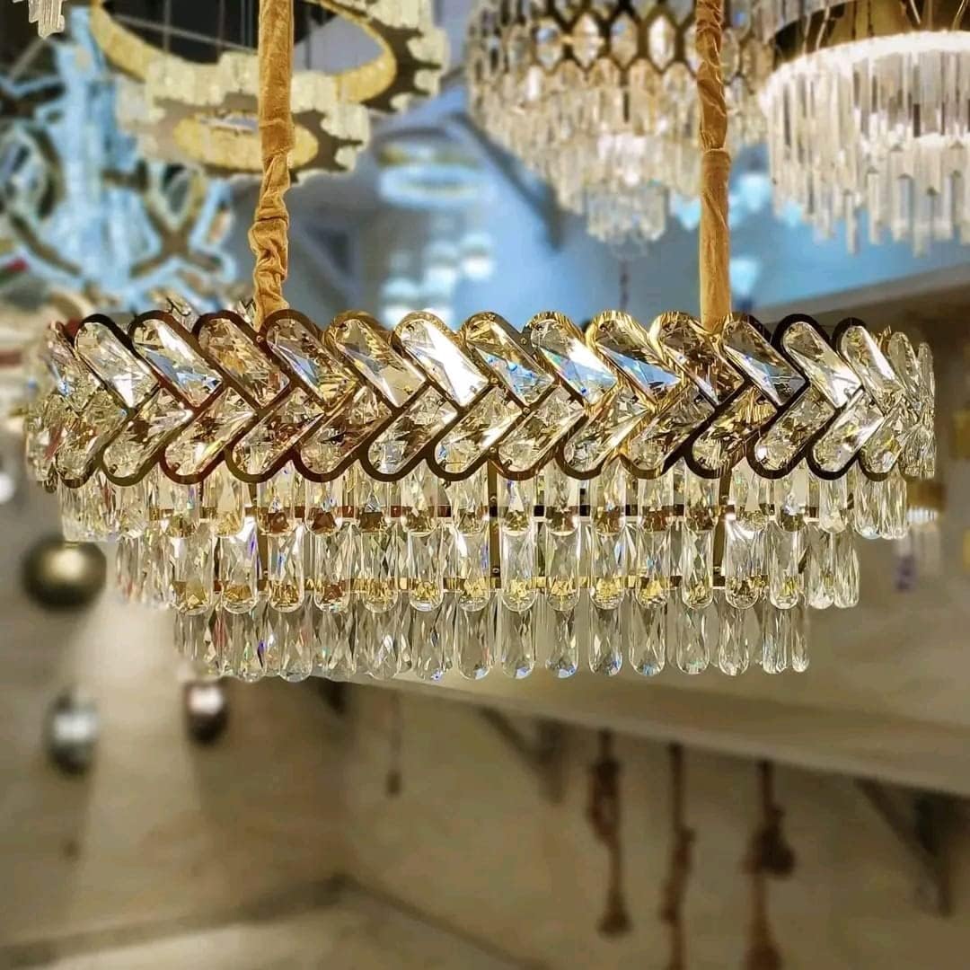 Regal Radiance Long Crystal Chandelier