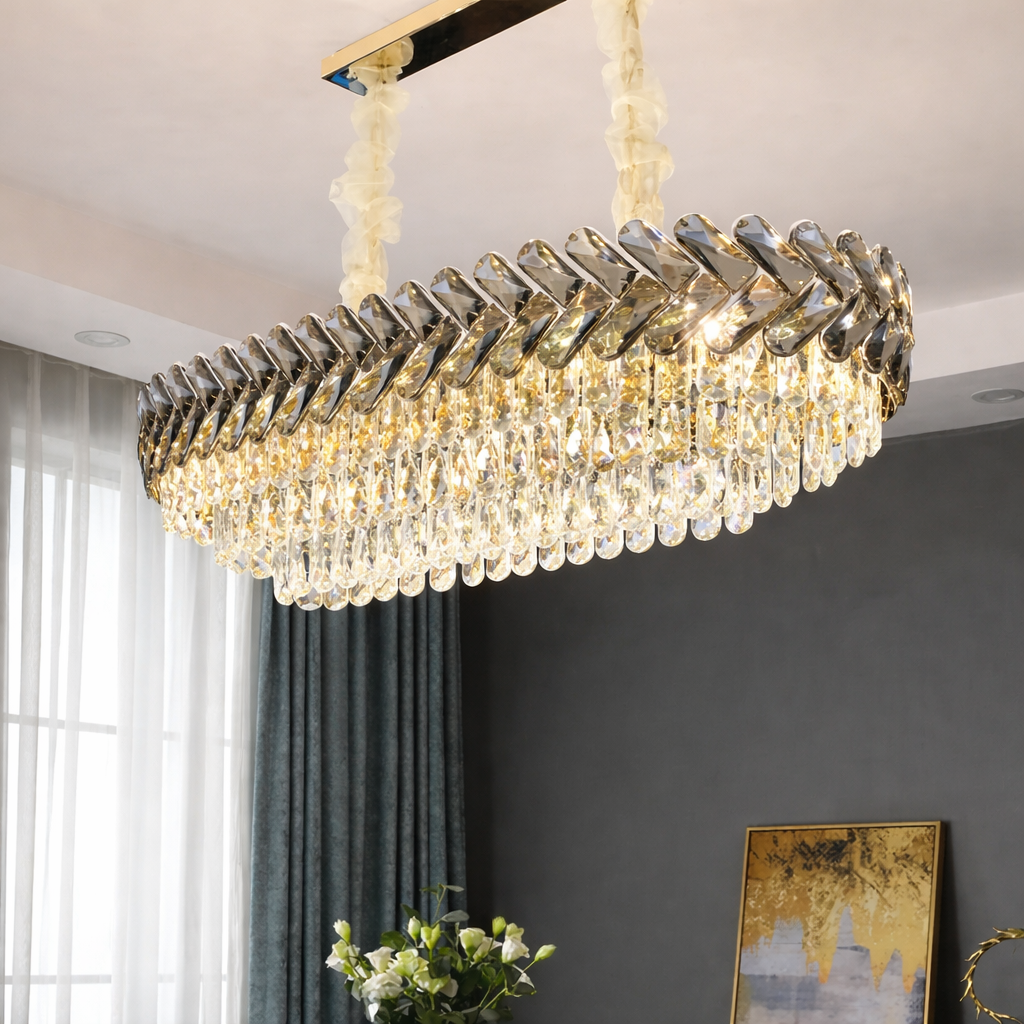 Regal Radiance Long Crystal Chandelier