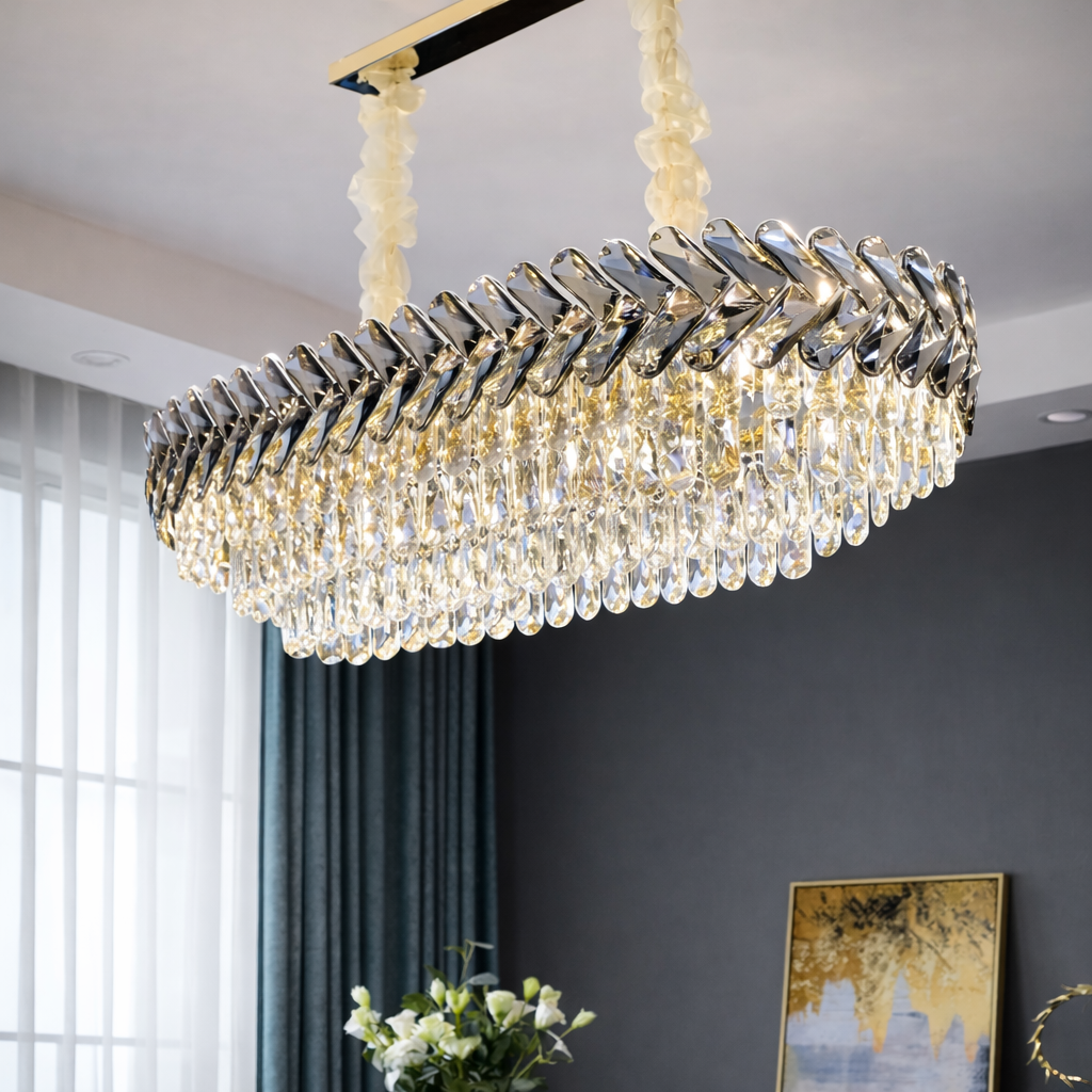 Regal Radiance Long Crystal Chandelier