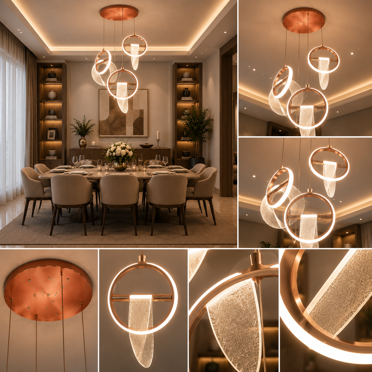 Rose Gold Double Ring Pendant Light