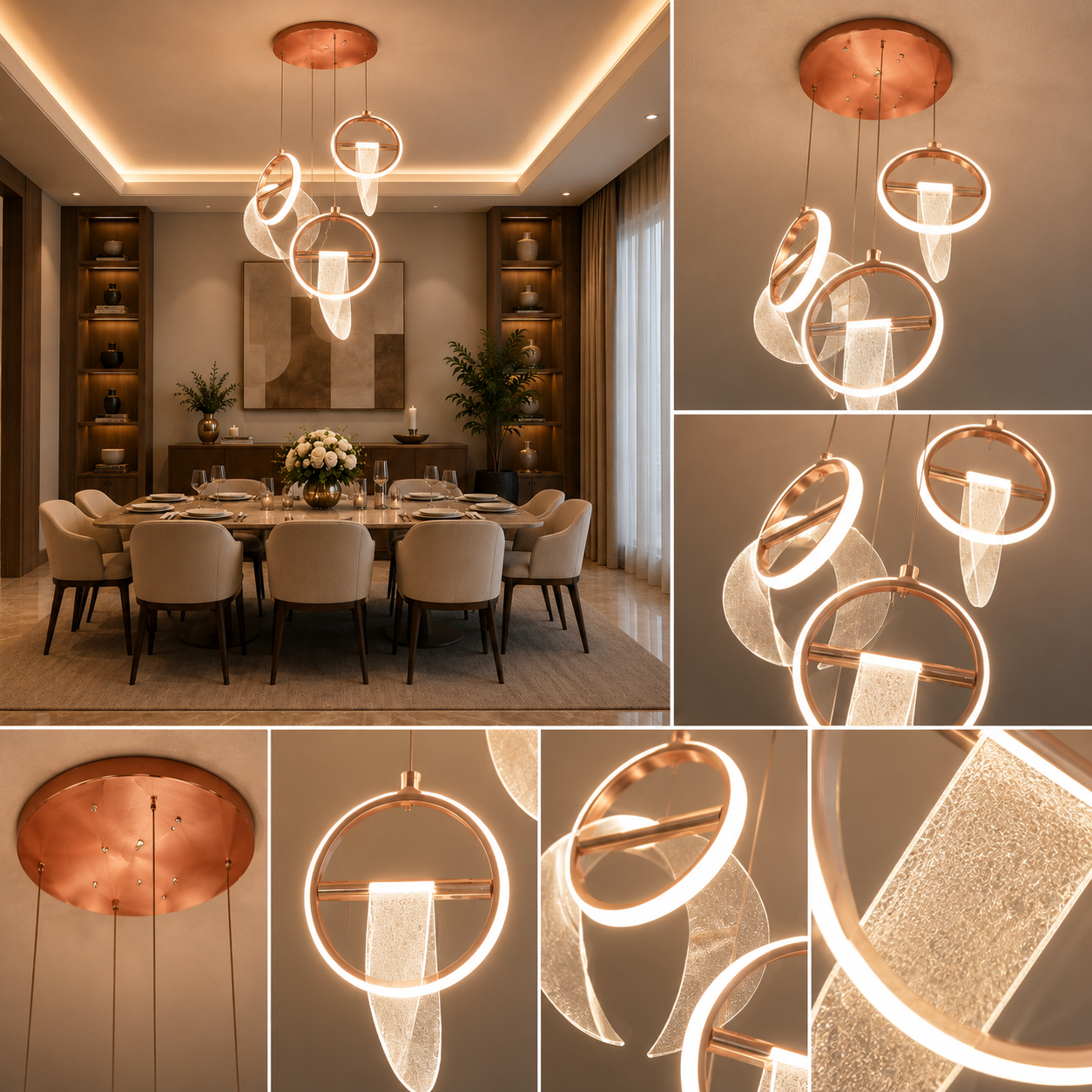 Rose Gold Double Ring Pendant Light
