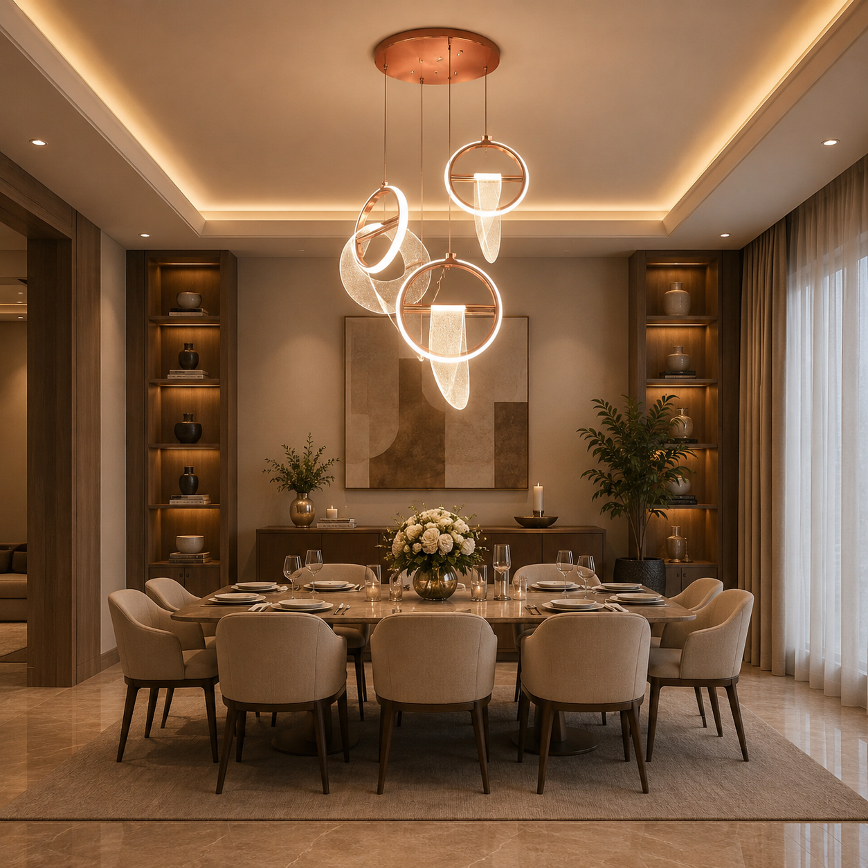 Rose Gold Double Ring Pendant Light