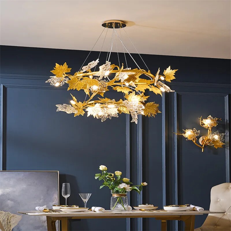 Golden Maple Leaf Modern Chandelier - Sparc Lights