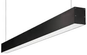 Modern pendant light with black frame and white interior on a white background