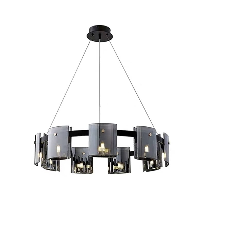 Modern chandelier with multiple lights on a white background