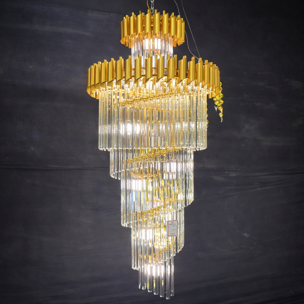 Spiral Taper Chandelier – Modern LED Crystal Statement Light