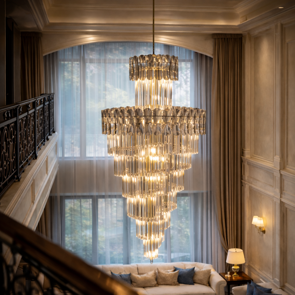 Spiraling Flights Crystal Chandelier – Grand Spiral LED Statement Light