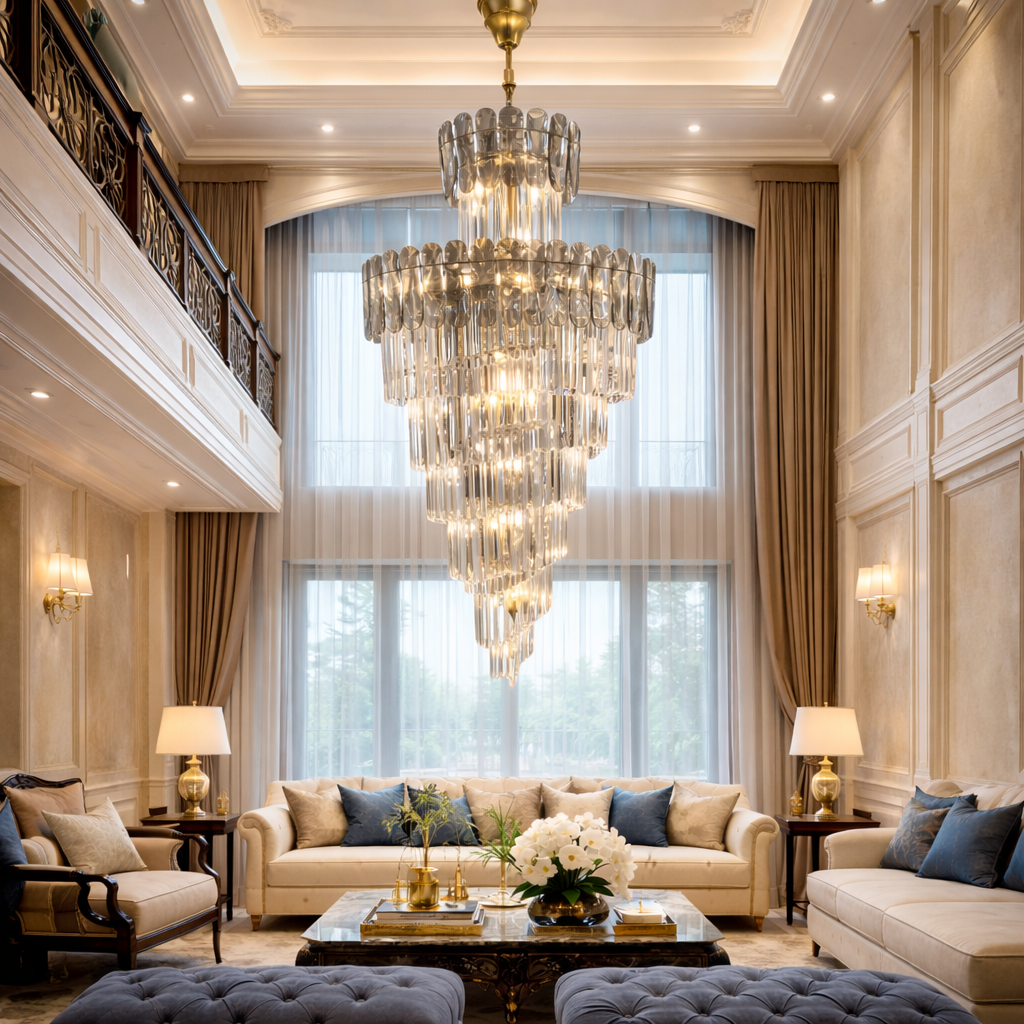 Spiraling Flights Crystal Chandelier – Grand Spiral LED Statement Light