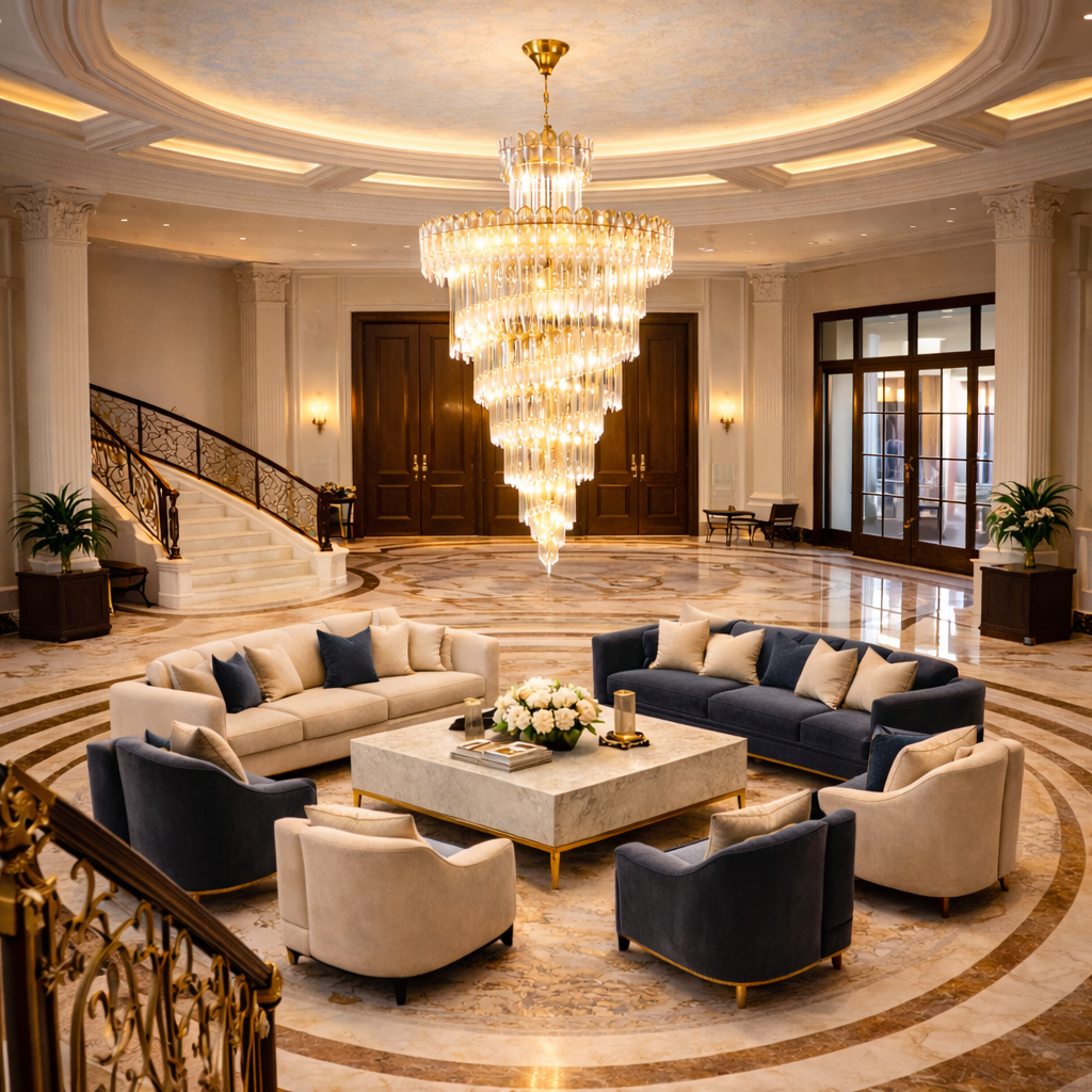 Spiral Crystal Chandelier for Double Height Living Rooms