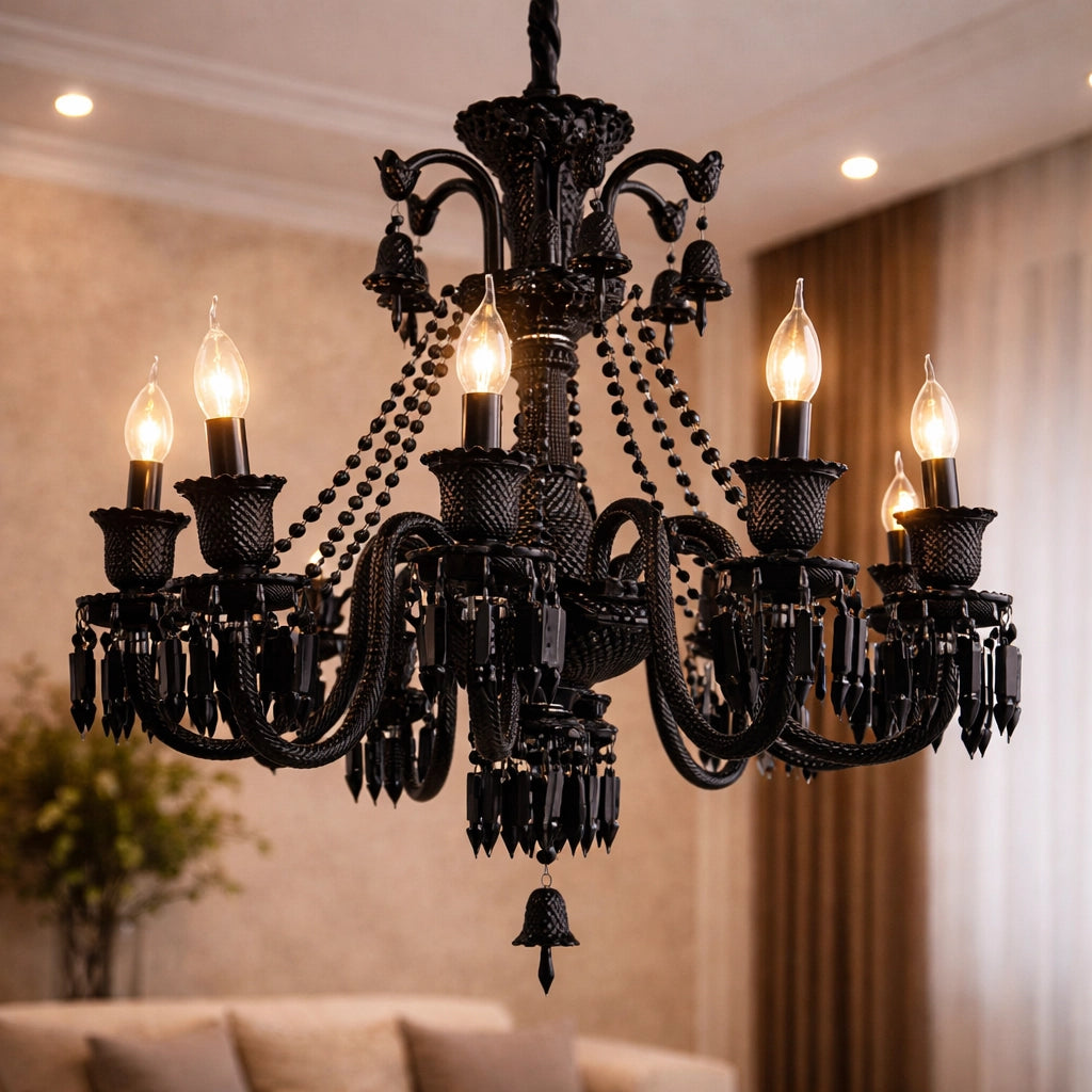 Square Italian Black Crystal Chandelier