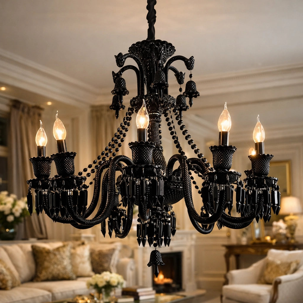 Square Italian Black Crystal Chandelier