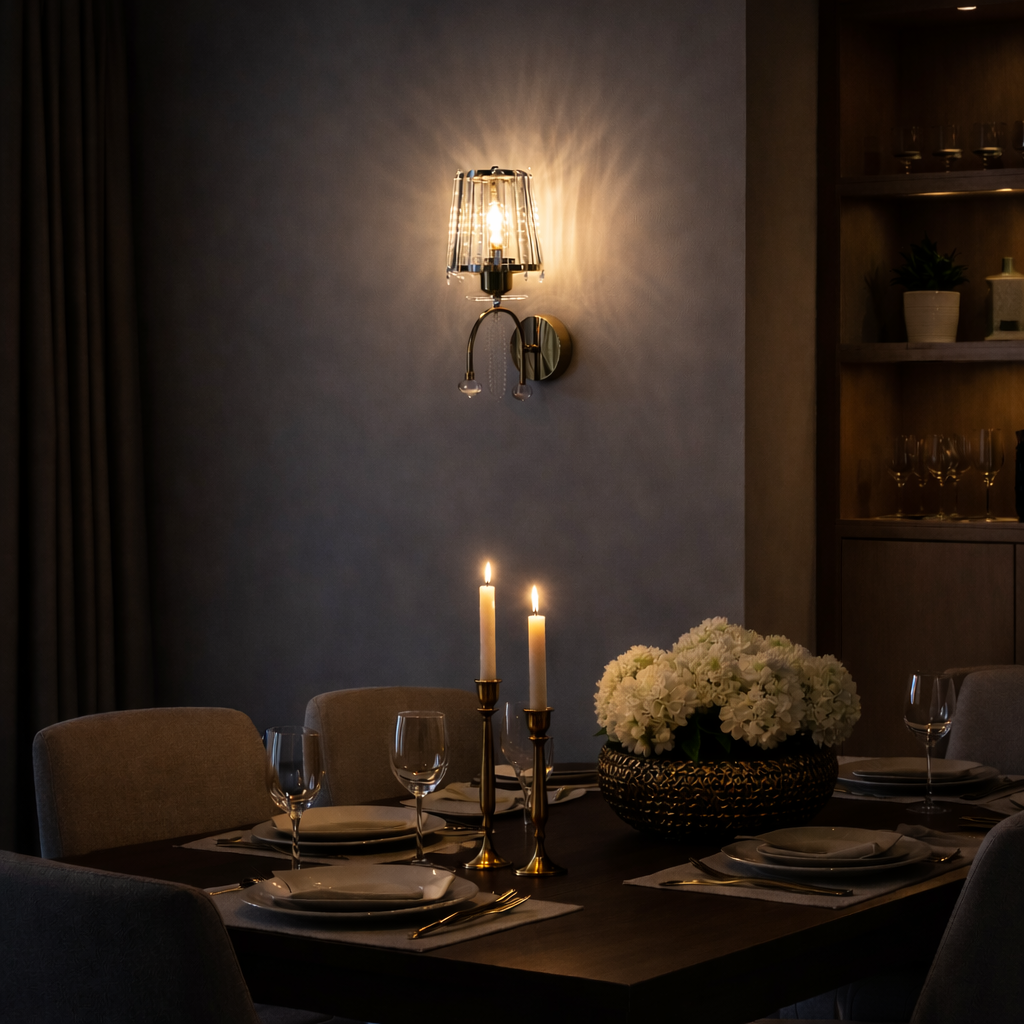 Vintage Crystal Shade Wall Light – 3 Colour LED Wall Lamp