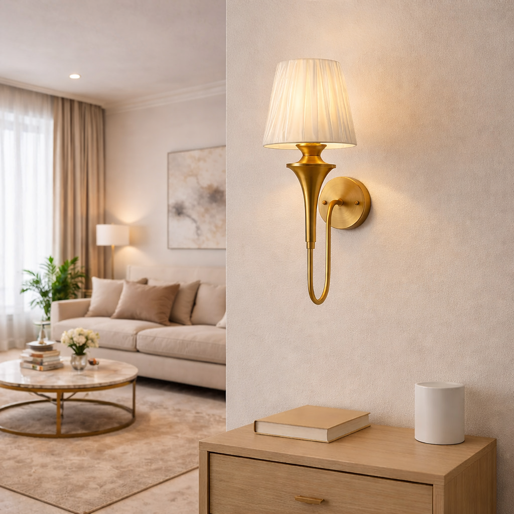 Vintage Metallic Fabric Shade Wall Lamp