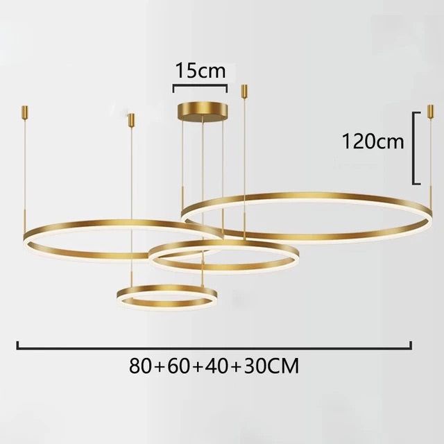 Sparc 4 Light 4 Rings Big Full Spread Gold LED Chandelier Hanging Lamp