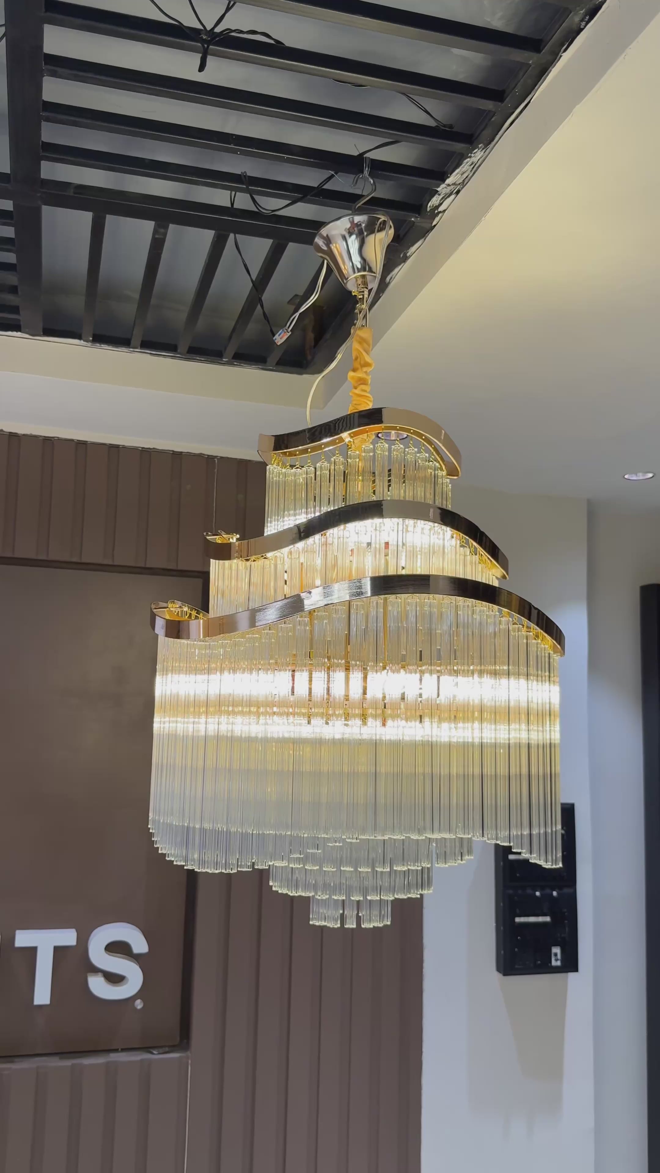 Flowing Layered Crystal LED Chandelier Luxury Ceiling Light