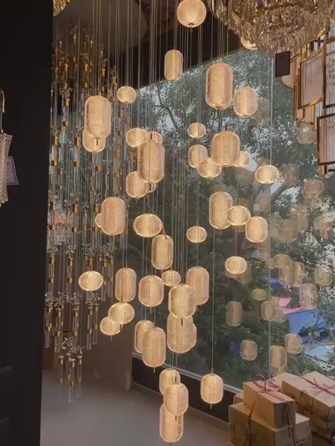 Modernistic Double Height Metal & Acrylic Chandelier (16–48 Lights)