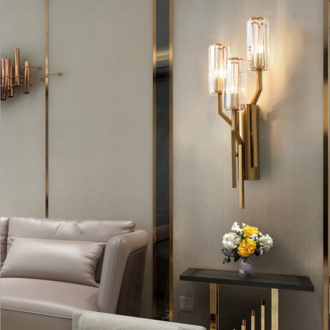 Sparc- 3 Led Glass Crystal Electroplated Copper Gold Metal Wall Light