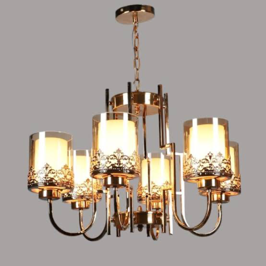 Shaded Golden Iron Modern Chandelier - Sparc Lights