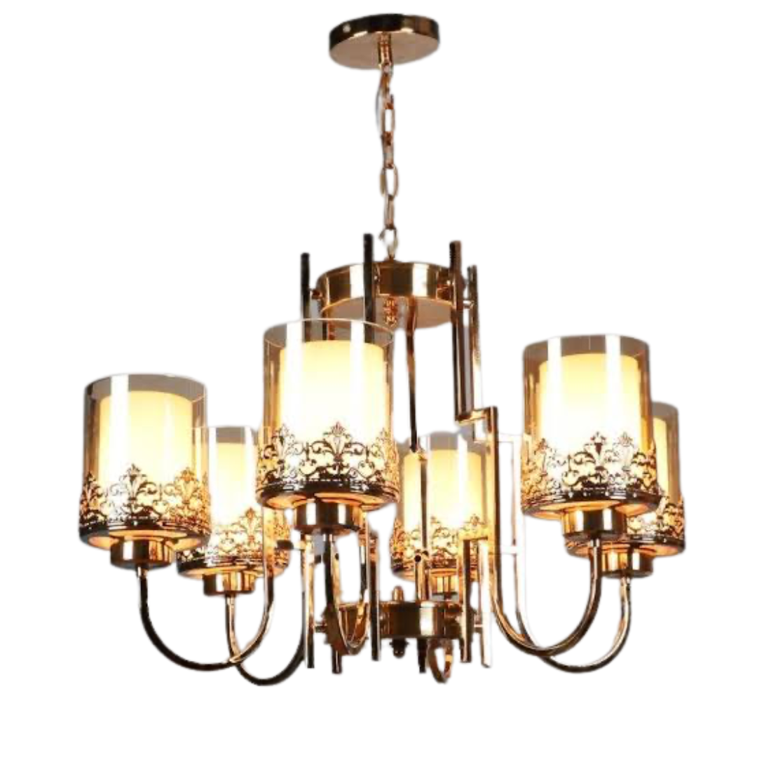 Shaded Golden Iron Modern Chandelier - Sparc Lights